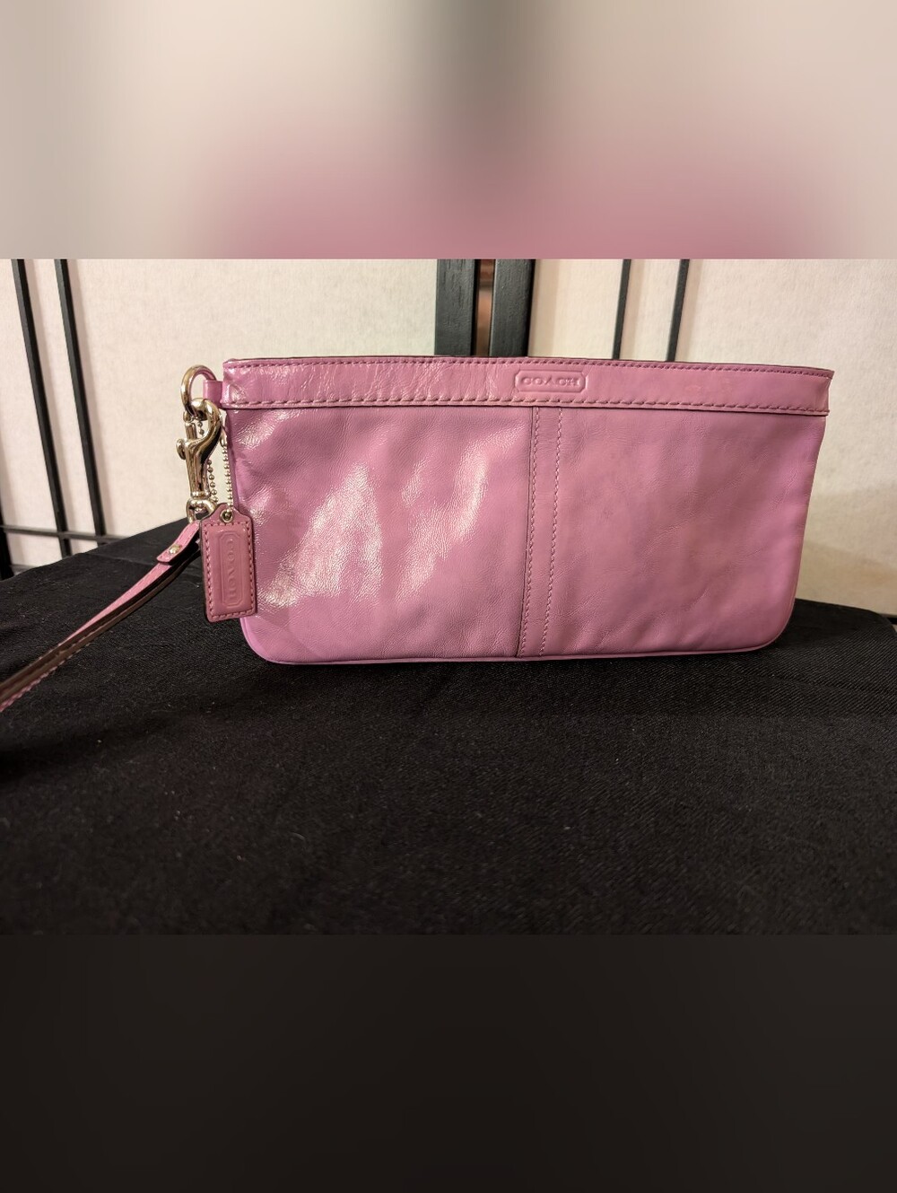 Coach Lavender Pink Leather Wristlet Clutch with Logo Tag